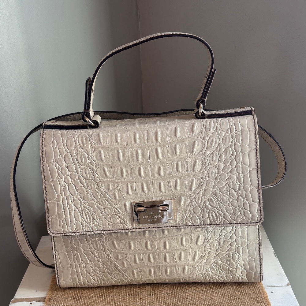 Kate Spade Orchard Valley Sidewalk Beige Croc-Embossed Leather Satchel